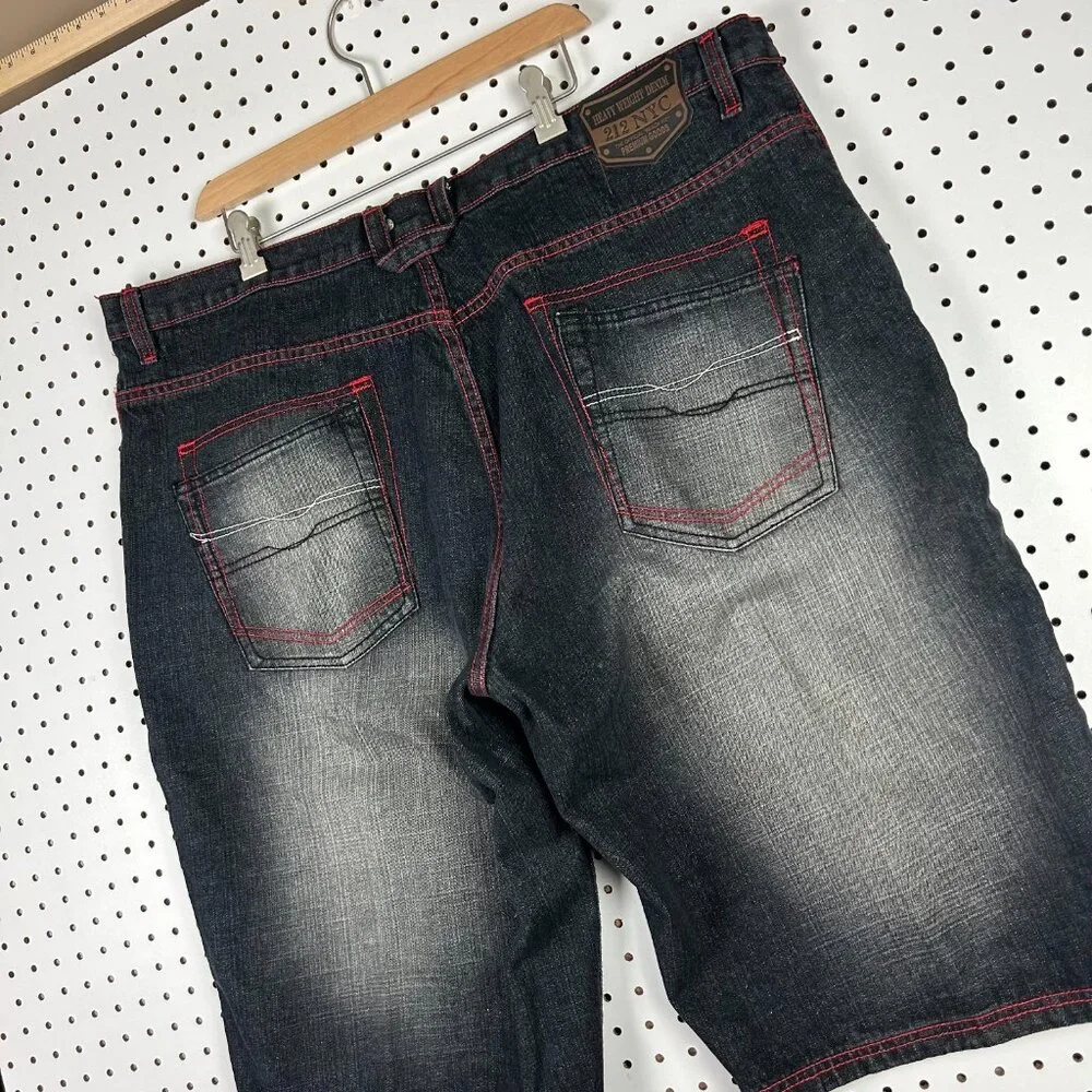 212NYC Baggy Skater Shorts Sz 46 Red Black‎ Stitched Gothic Punk SOUTHPOLE STYLE